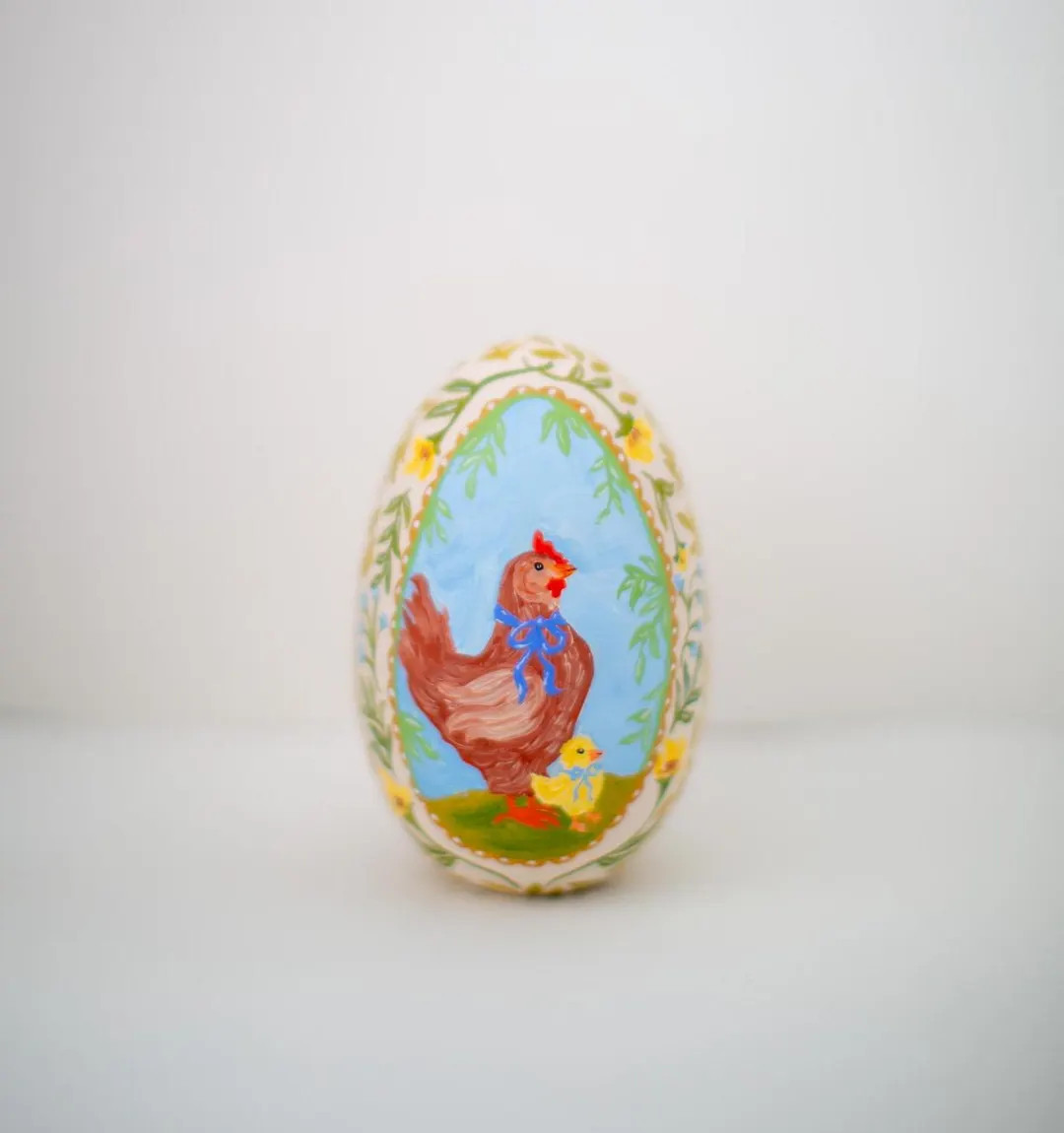 Heirloom Wooden Easter Eggs - Chicken With Baby Chick - All Over Leaf Print - 5" Larger Size - Et... | Etsy (US)