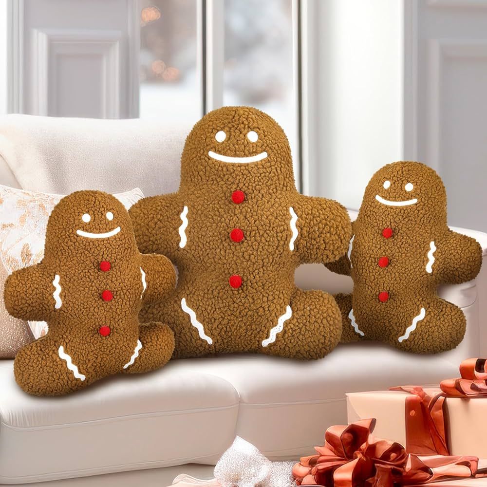 Shappy 3 Pcs Gingerbread Christmas Pillows Throw Pillows Stuffed Gingerbread Shaped Pillow Cute S... | Amazon (US)