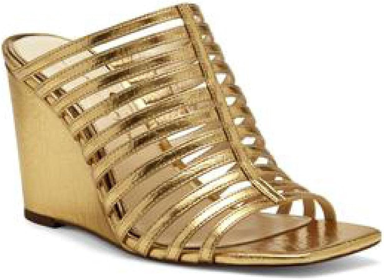 Jessica Simpson Arriya Women's Metallic Faux Leather Caged Wedge Sandals | Amazon (US)