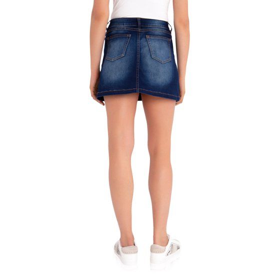 No Boundaries Juniors' Denim Button Front Skirt | Walmart (US)
