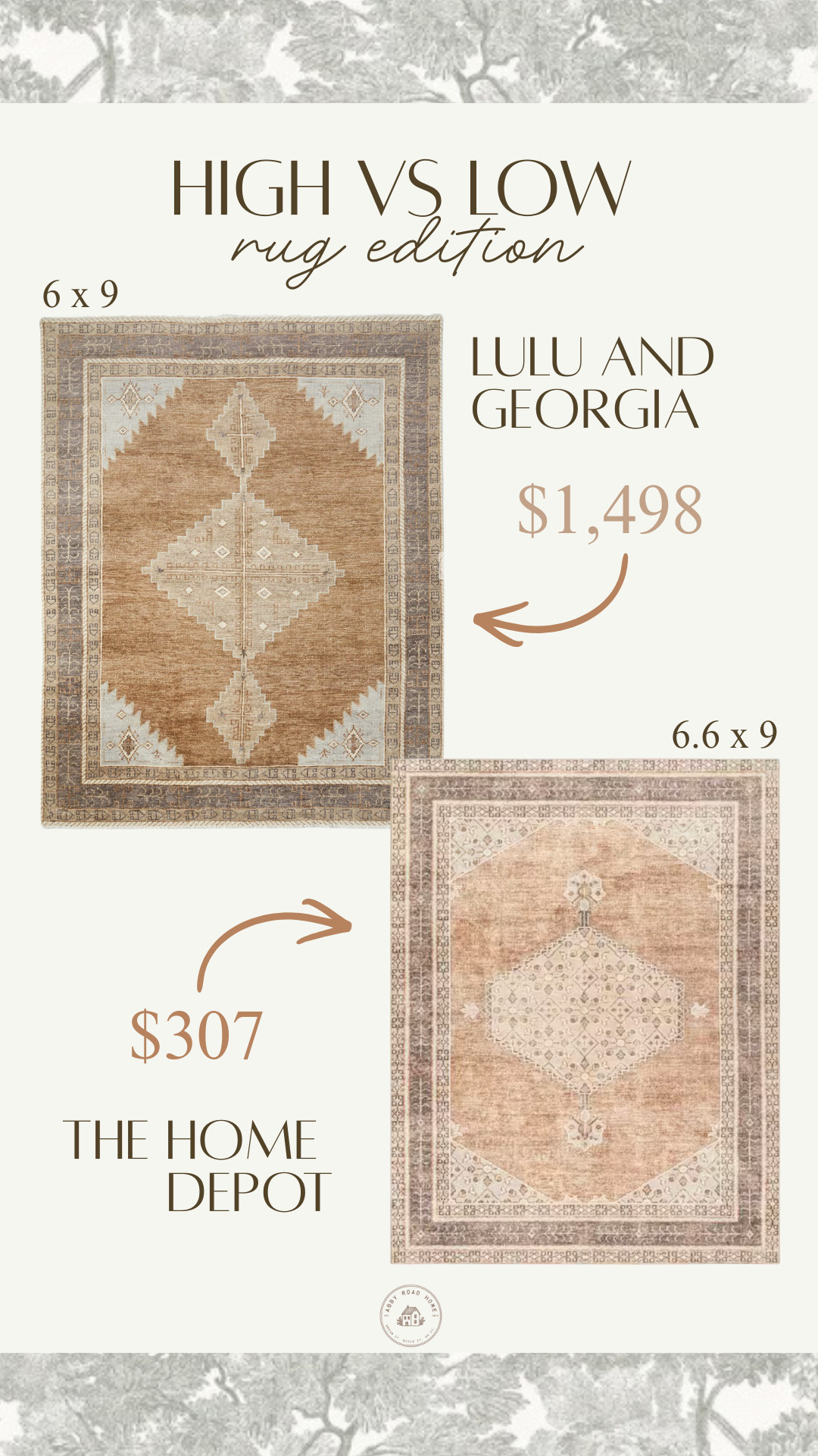 High vs. Low rug edition 🤎

Can you tell which vintage-inspired area rug is over $1,400 and which one is just over $300? These neutral rugs both bring timeless character, warm earthy tones, and a designer look, but one is a serious budget-friendly find.

If you love the look of high-end rugs without the luxury price tag, this Home Depot option is worth a look.

Save this for your next living room, bedroom, or dining room refresh.

#LTKHome #LTKStyleTip #AreaRug #VintageStyleRug #NeutralHome #LivingRoomDecor #HomeDecorFinds #DesignerLookForLess #HomeDepotFinds #LuluAndGeorgia #AffordableHomeDecor #InteriorDesign #CozyHome #RugInspo #HomeStyling 

 