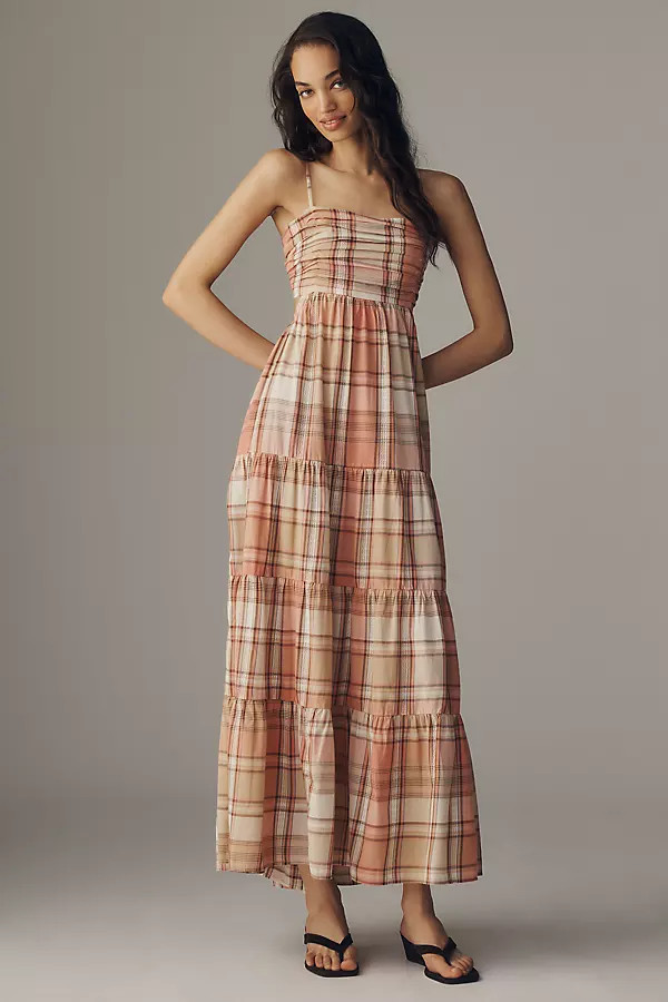 Maeve Strapless Plaid Maxi Dress | Anthropologie (US)