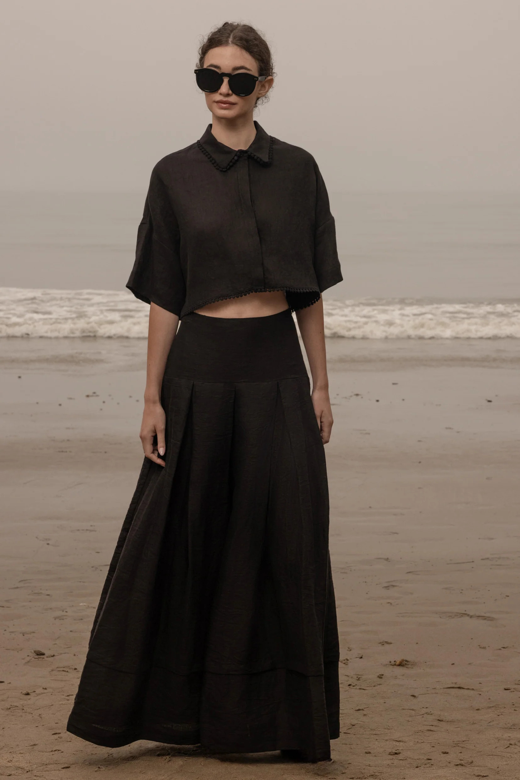 Marbella Skirt - Noir Tissue Linen | Heidi Merrick