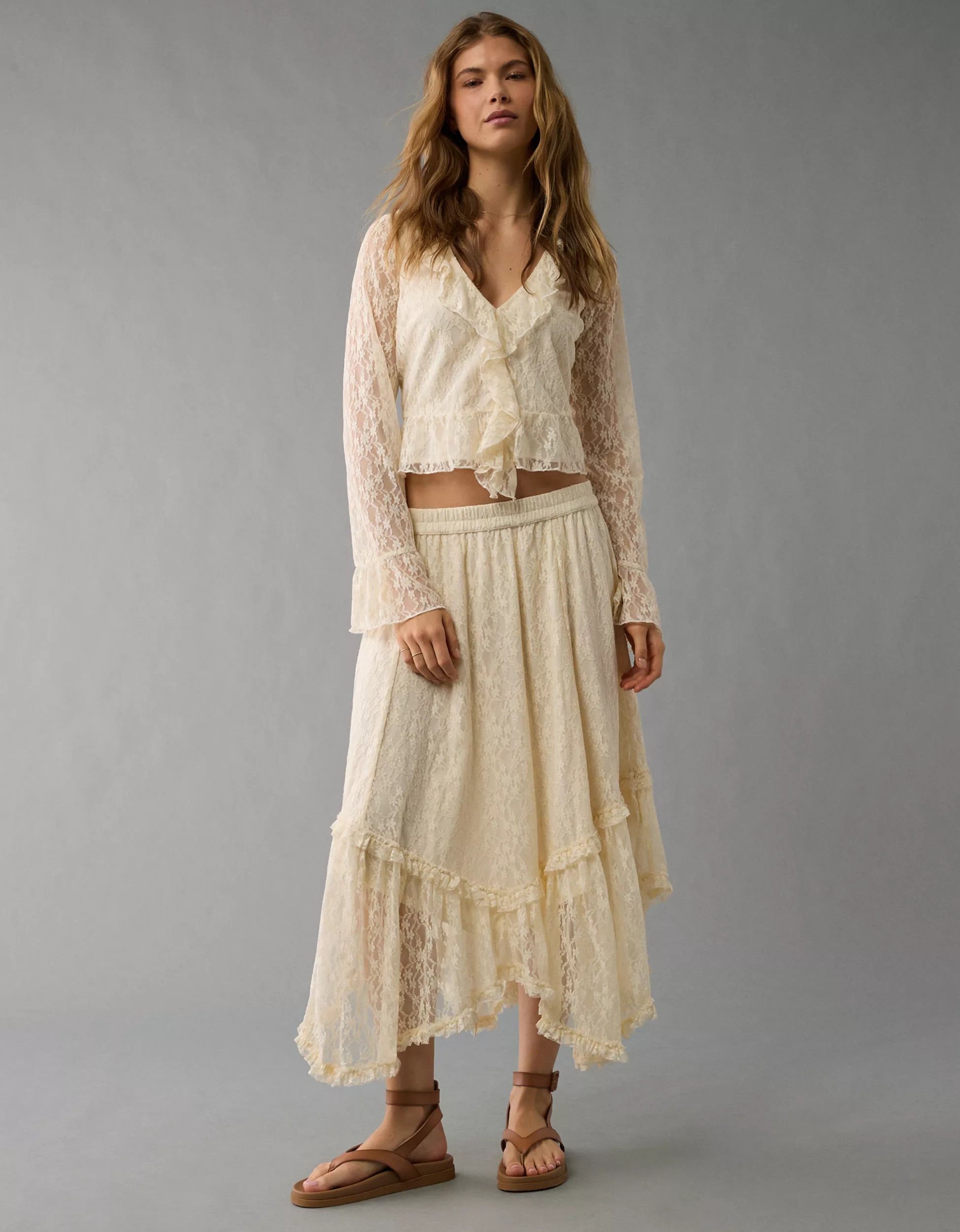 AE Lace Handkerchief Hem Maxi Skirt | American Eagle Outfitters (US & CA)