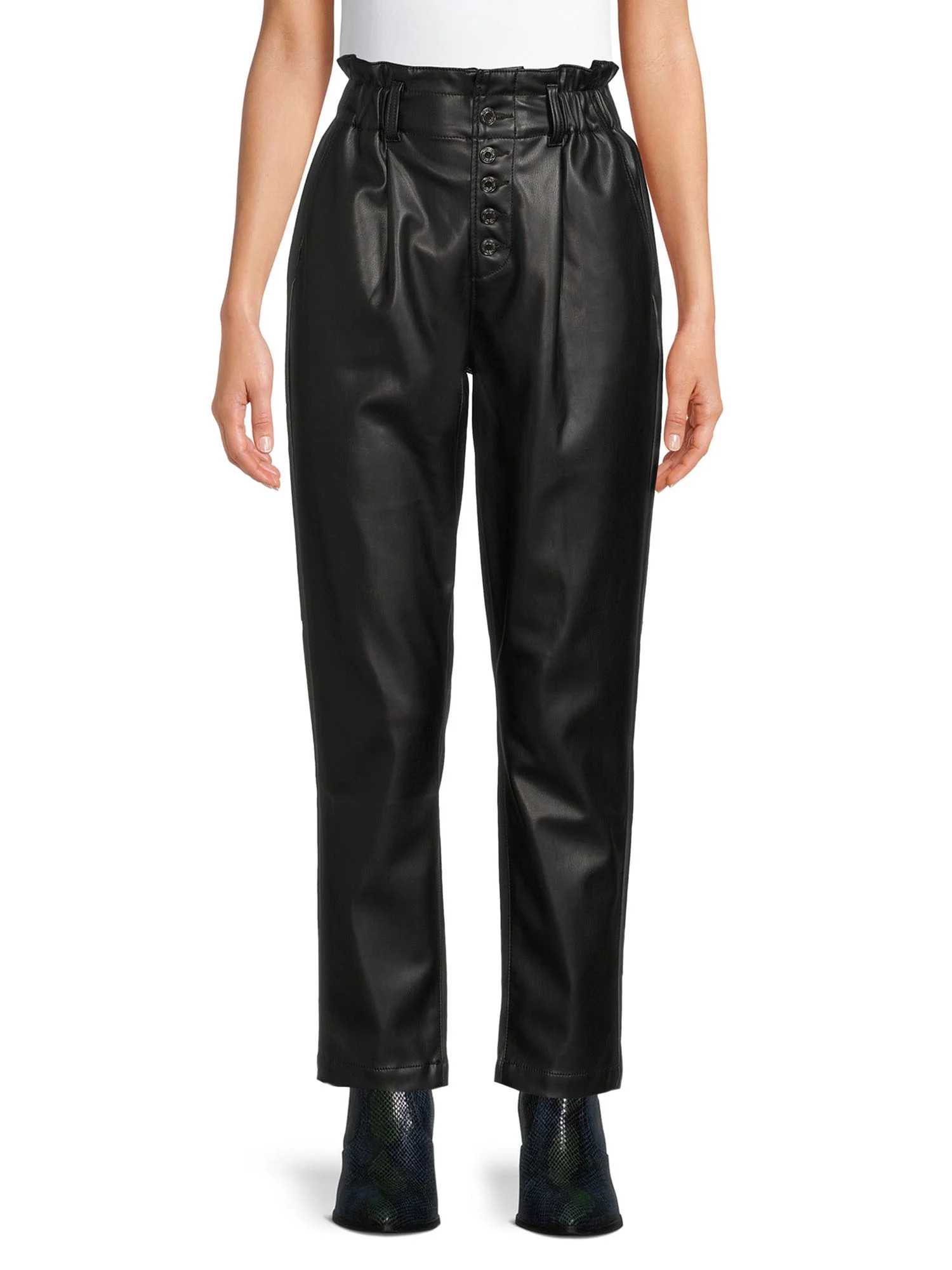 Time and Tru Women's Faux Leather Paperbag Pant | Walmart (US)