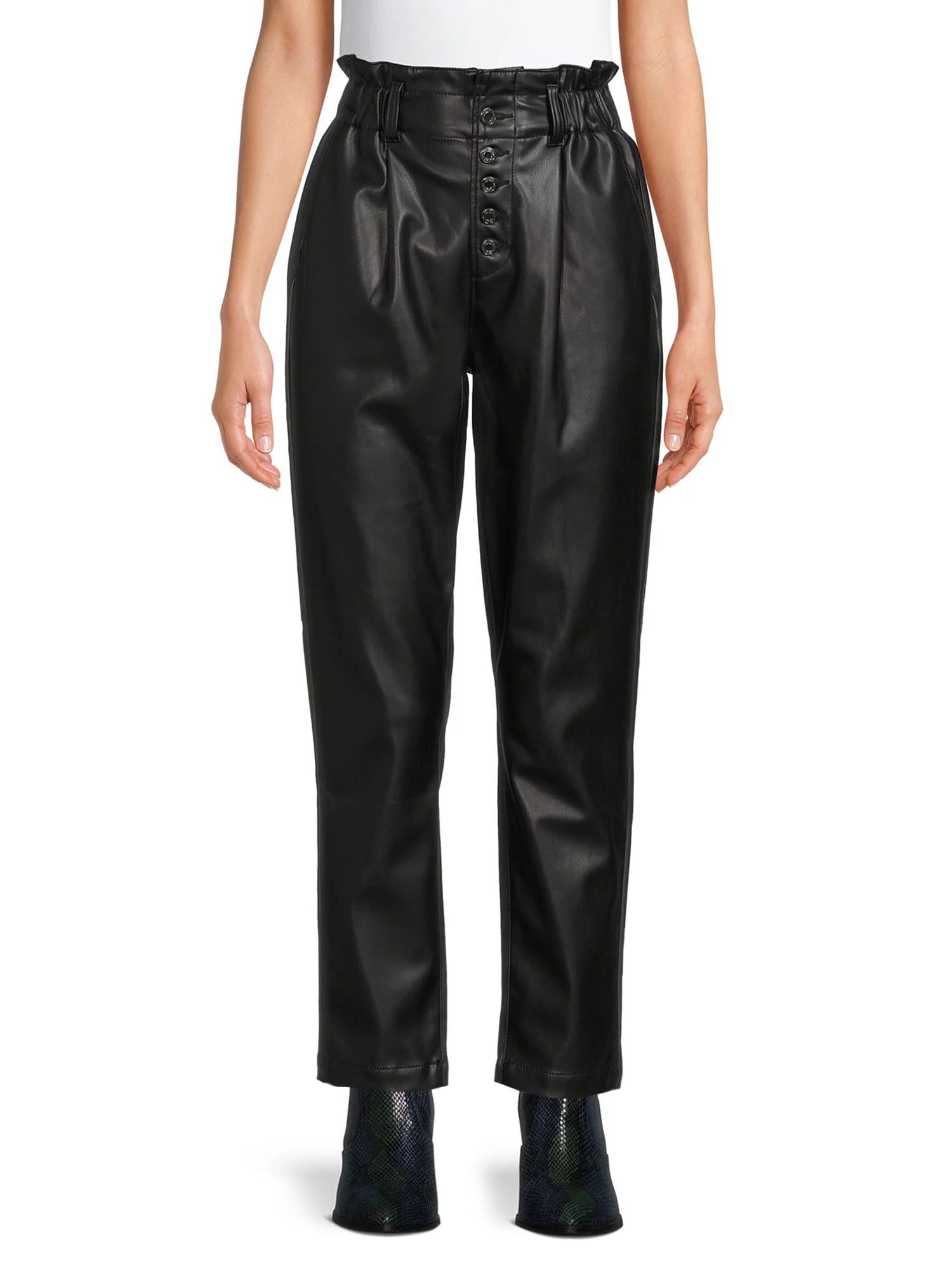 Time and Tru Women's Faux Leather Paperbag Pant | Walmart (US)