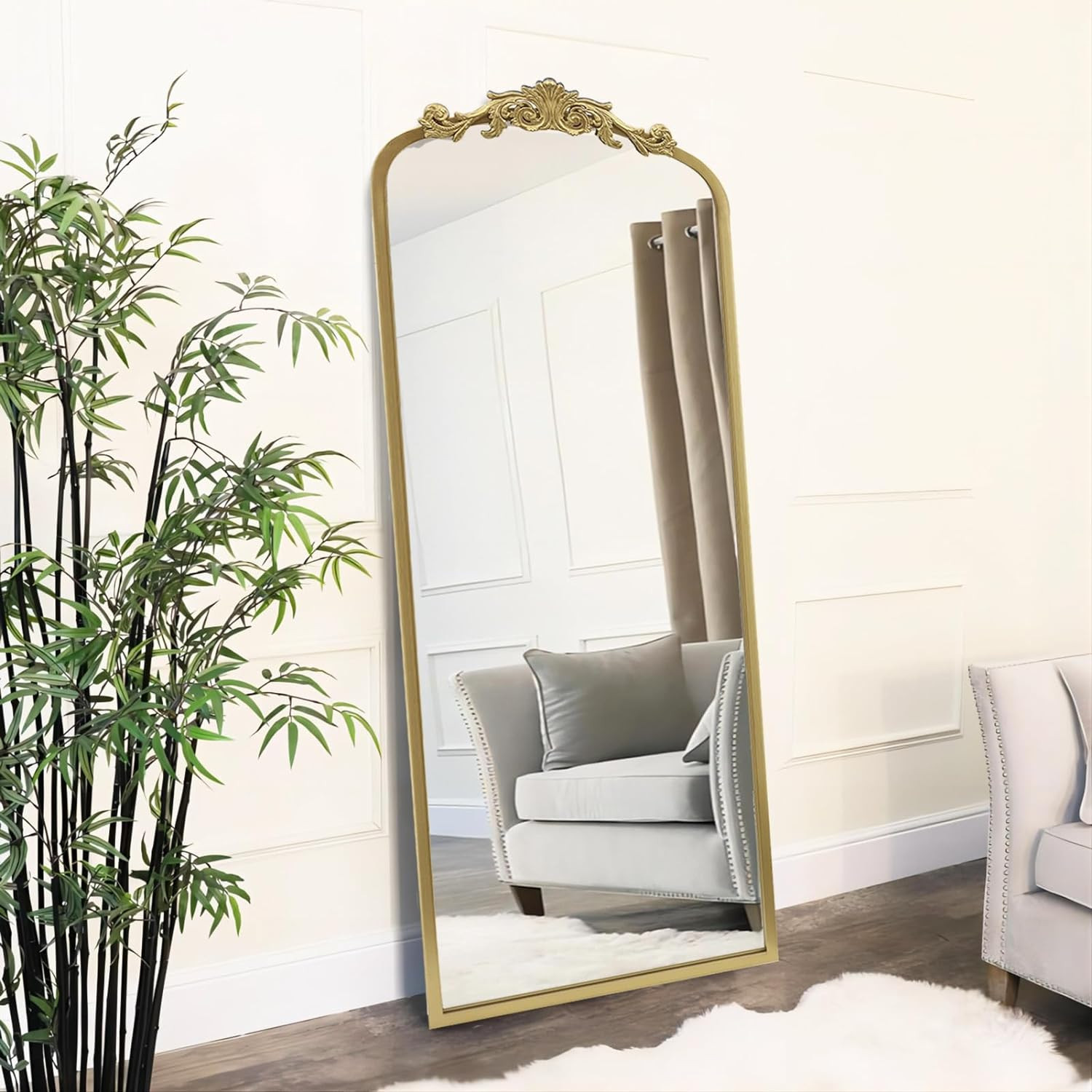 AIXI HOME Arendahl Traditional Gold Arched Full Length Mirror, 22"x65" Carved Elegant Floor Vinta... | Amazon (US)