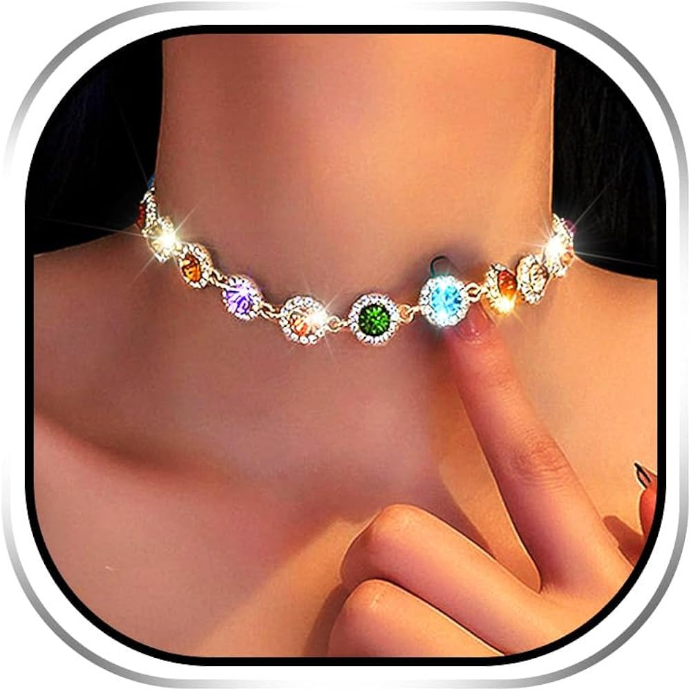 EARENT Colorful Rhinestone Choker Necklace Rainbow Jewelry for Women | Amazon (US)