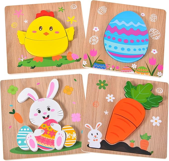 4 Pack Easter Wooden Puzzles for Kids Boys Girls Toddlers Easter Jigsaw Puzzles Easter Toys for E... | Amazon (US)