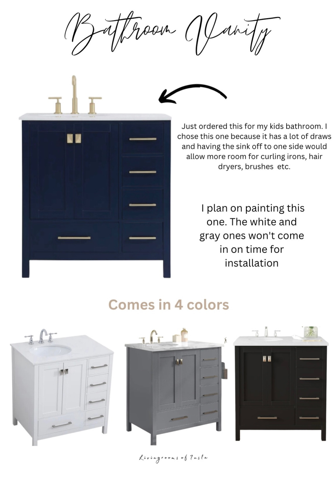 Second bathroom vanity. I did a lot of research and chose this one because of the amount of draws it has and the sink was off to one side which would allow room for curling irons, brushes, hairdryer. Bathroom Reno, bathroom refresh, vanity, draws, bathroom update, bathroom renovation, bathroom vanity.

#LTKFind #LTKstyletip