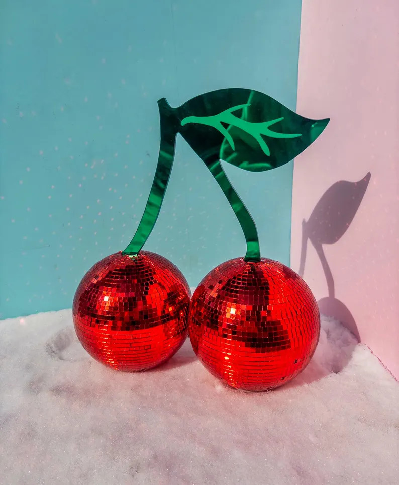 Disco Cherry with Stem, Red Mirror Ball Party Décor, Fruit Disco Tile | Etsy (US)