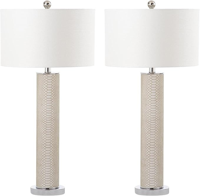 SAFAVIEH Lighting Collection Ollie Modern Contemporary Cream Faux Snakeskin 32-inch Bedroom Livin... | Amazon (US)