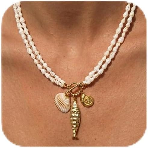 Chunky Gold Fish Pendant Necklace For Women Long Silk Scarf Turquoise Strand Necklace With Fish P... | Amazon (US)