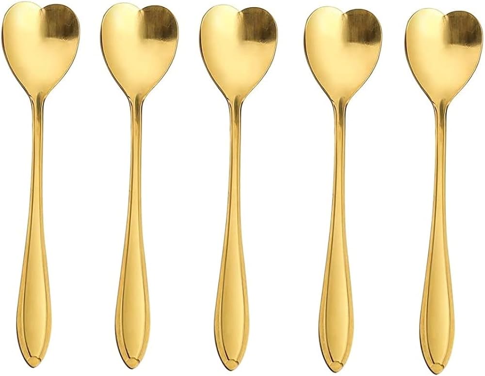 Set of 10 Heart-Shaped Gold Stainless Steel Spoons for Coffee, Desserts, and Tea - Ideal for Suga... | Amazon (US)