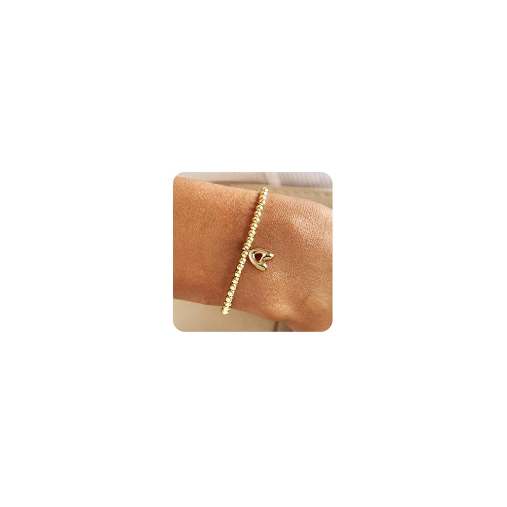 CONRAN KREMIX Gold Initial Bracelets For Women Balloon Letter Charm Stretch Beaded Bracelet Women... | Amazon (US)