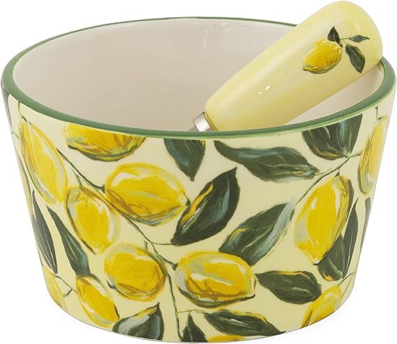 Boston International Ceramic Bowl and Stainless Steel Spreader, 4.75 x 2.75-Inches, Painterly Lem... | Amazon (US)