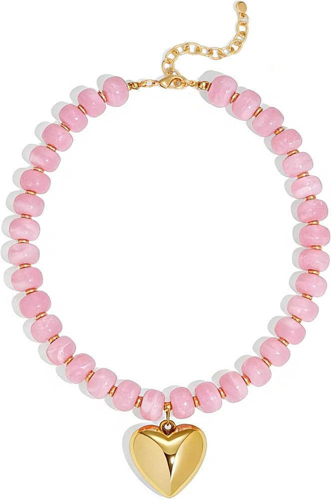 WOWORAMA Chunky Heart Necklaces for Women Colorful Resin Beaded Choker Necklace Gold Puffy Heart ... | Amazon (CA)