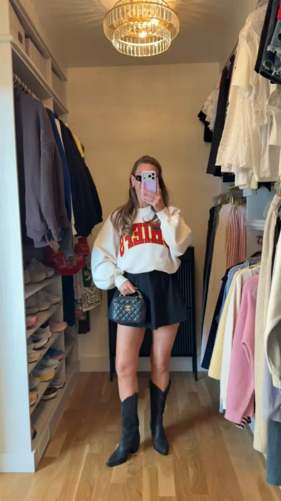 black abercrombie workout dress with built in bra and shorts styled with oversized white Chiefs graphic sweatshirt and black western boots fall outfit 🍂

I’m 5’4” and wearing my usual small
• nfl crewneck: medium

vivrelle code: emerson20
electric picks code: emerson20

workout dress, activewear, athleisure, exercise dress, black dress, fall looks, fall outfit, holiday outfit, game day outfit, skort outfits, athletic skorts, casual skort outfits, summer skort outfits, skort dress, everyday skort outfits

#LTKActive #LTKootd #LTKgrwm