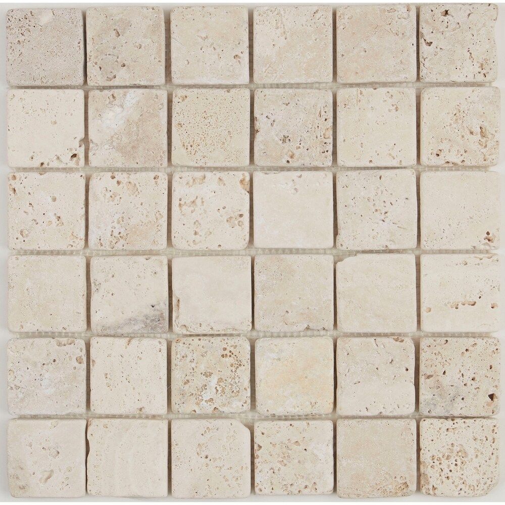 Select Travertine Stone 2x2-inch Tumbled Mosaic in Ivory Classico - 2x2 | Bed Bath & Beyond