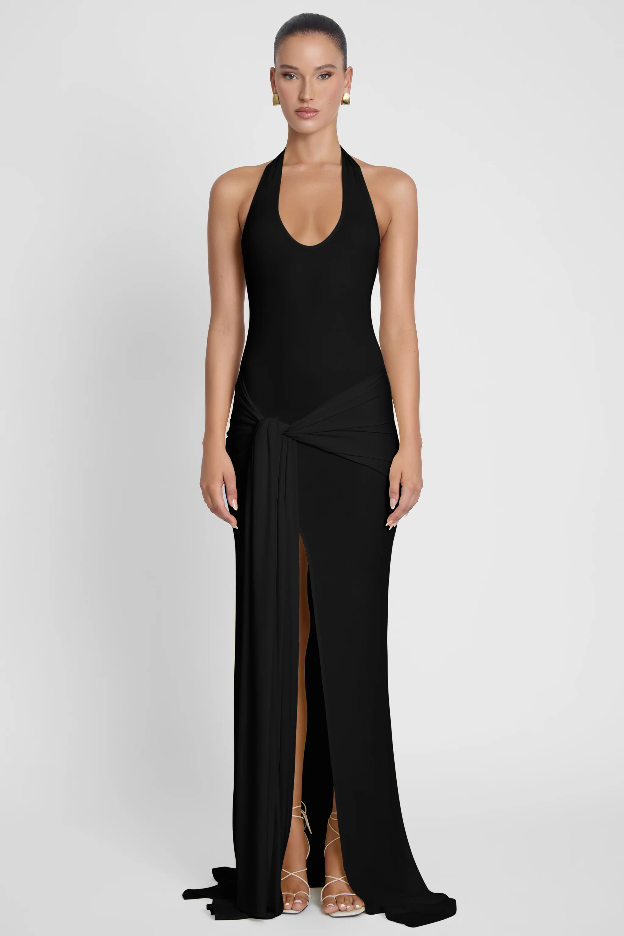 Heaven Halter Jersey Knot Maxi Dress - Black | LEAU (US)