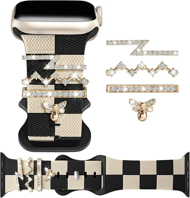 Silicone Strap for Apple watch band 38mm 40mm 41mm 42mm 44mm 45mm 46mm 49mm with Bling Bee Charms... | Amazon (US)