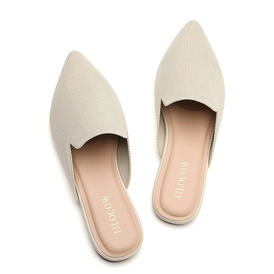 Tilocow Knit Mules for Women Flats Pointed Toe Mesh Ballet Flat Womens Slip On Slides Walking Sho... | Amazon (US)