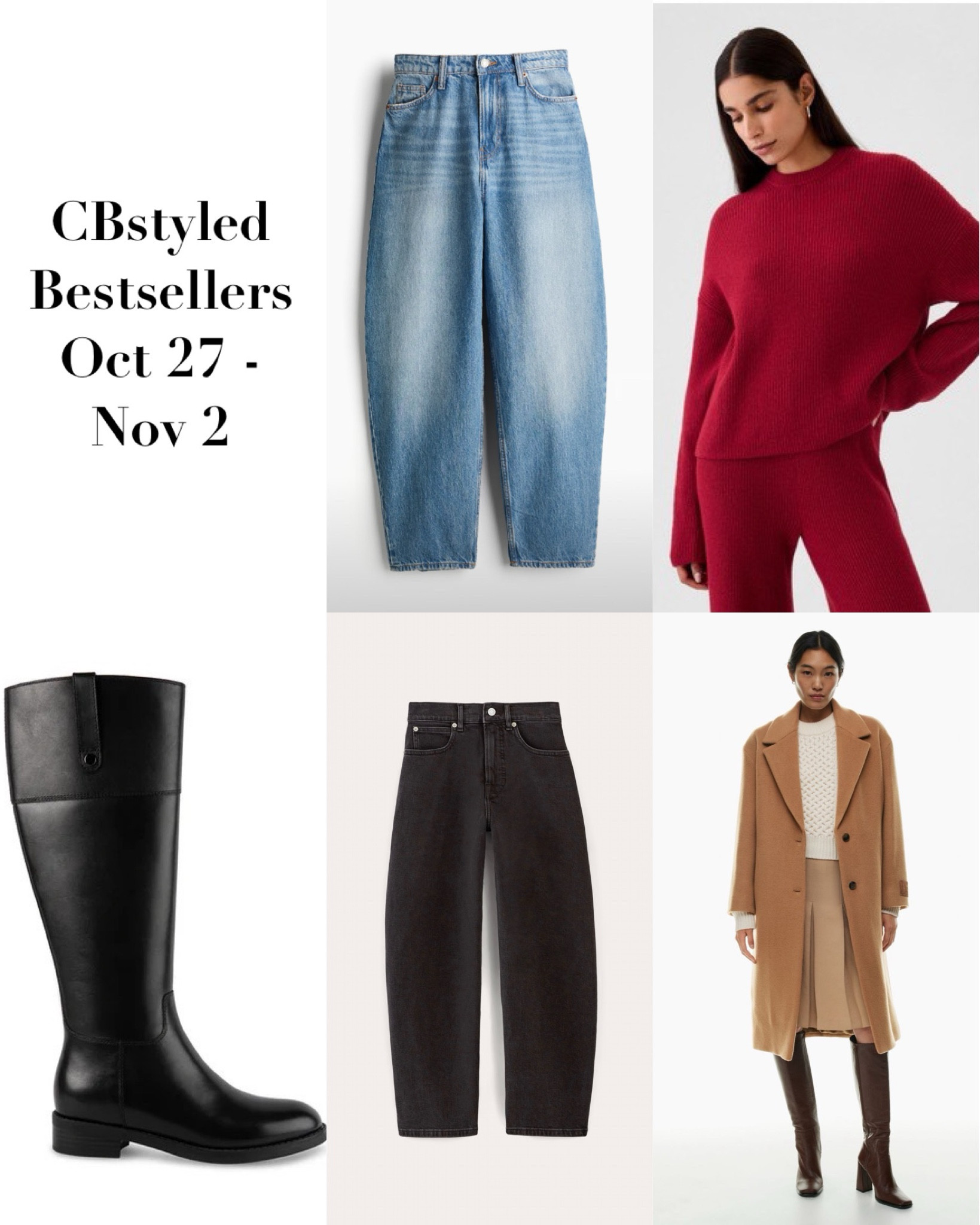 Oct 27 - Nov 2 bestsellers! I’m 5’ 7” size 4ish: 
 1. Barrel leg jeans: restocked & new washes added! I love that they aren’t a very exaggerated barrel style, fit tts (I usually size up one in H&M jeans but these fit great in my usual size). 
2. crewneck sweater: almost sold out! Super soft knit, fits big especially the sleeves. Several color options
3. Riding boots: classic style, water proof, lined and have treaded soles so great for winter. Fit tts. My exact style is only available in Canada but I linked similar styles from the same brand available in the US
4. Barrel jeans: wide leg barrel style, high waisted and stretchy denim. Fit tts, lots of washes available. Use code EVER20 for 20% off
5. Classic wool coat: pricy but amazing quality. Two years ago I tried on ten wool coats and this was the favorite. I have it in two colors, fits tts. 13 colors available.
I also linked a few more items from the most popular items last week

#LTKOver40 #LTKShoeCrush #LTKStyleTip