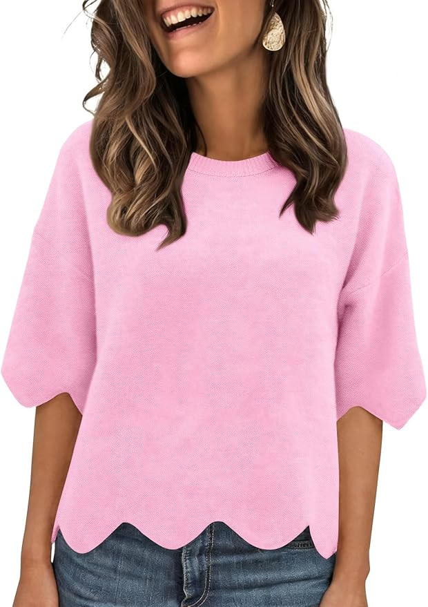 Tankaneo Womens Short Sleeve Sweater Summer Casual Oversized Cropped Sweaters Lightweight Crewnec... | Amazon (US)