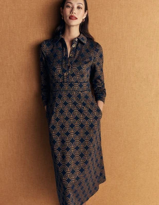 Boden Women's Etta Piping Detail Ponte Dress in Blue | Size 6 | Boden (US)