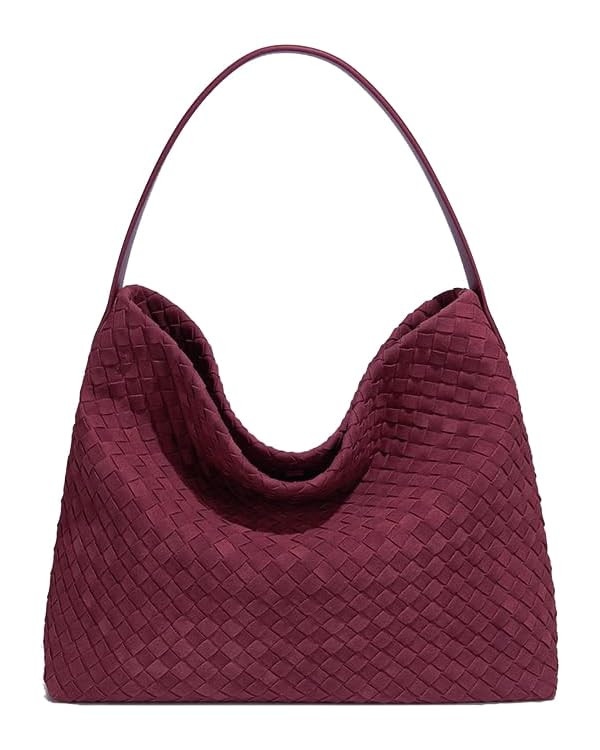 Woven Suede Shoulder Bag for Women Suede Hobo Bag Tote Elegant Handbag Satchel for Work Travel | Amazon (US)