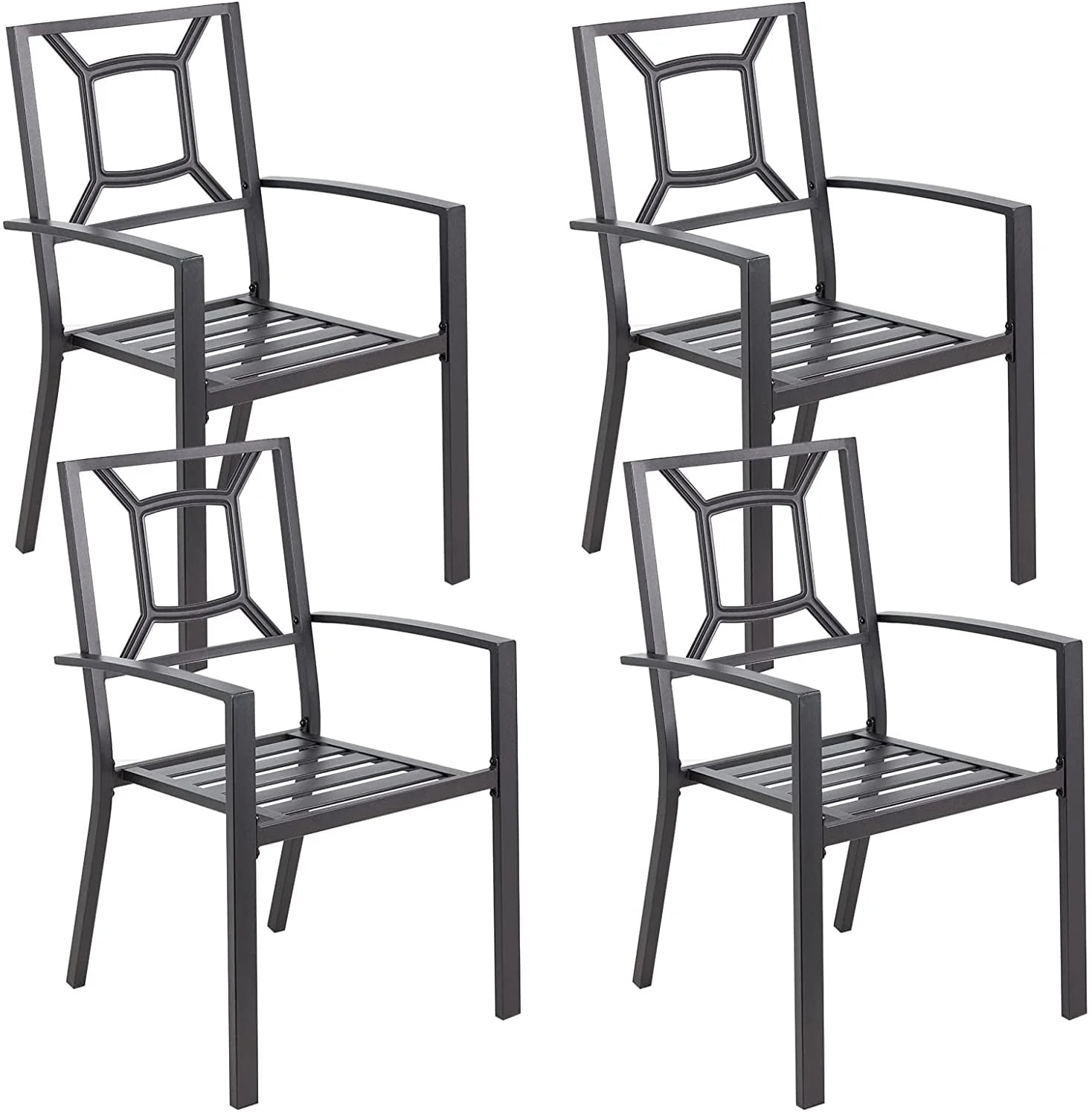 AECOJOY Outdoor Patio Dining Chairs, Stackable Arm Chairs-Metal Frame-Set of 4-Black | Walmart (US)