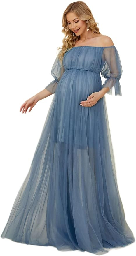 Ever-Pretty Women's Off-Shoulder A-line Tulle Maternity Dress for Baby Shower 20862 | Amazon (US)