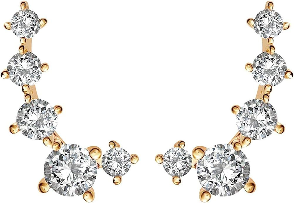PAVOI 14K Gold Plated Cubic Zirconia Ear Crawler Earrings - Faux Diamond Arrow Ear Climber Fashio... | Amazon (US)