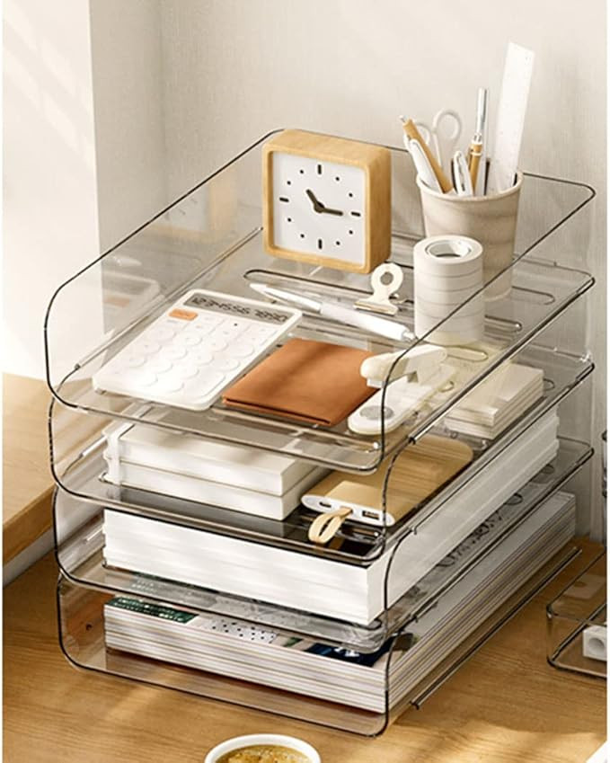 (4pcs Pack) HKeeper Stackable Paper Trays,Letter Tray Organizer,Office Desktop Organizer,A4 Paper... | Amazon (US)