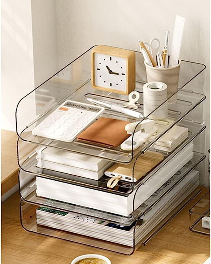 (4pcs Pack) HKeeper Stackable Paper Trays,Letter Tray Organizer,Office Desktop Organizer,A4 Paper... | Amazon (US)