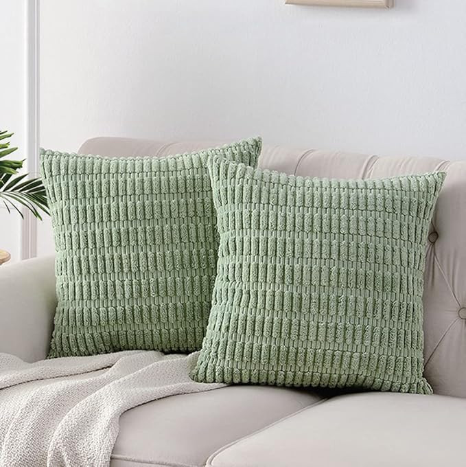 Fancy Homi 2 Packs Sage Green Decorative Throw Pillow Covers 20x20 Inch for Living Room Couch Bed... | Amazon (US)
