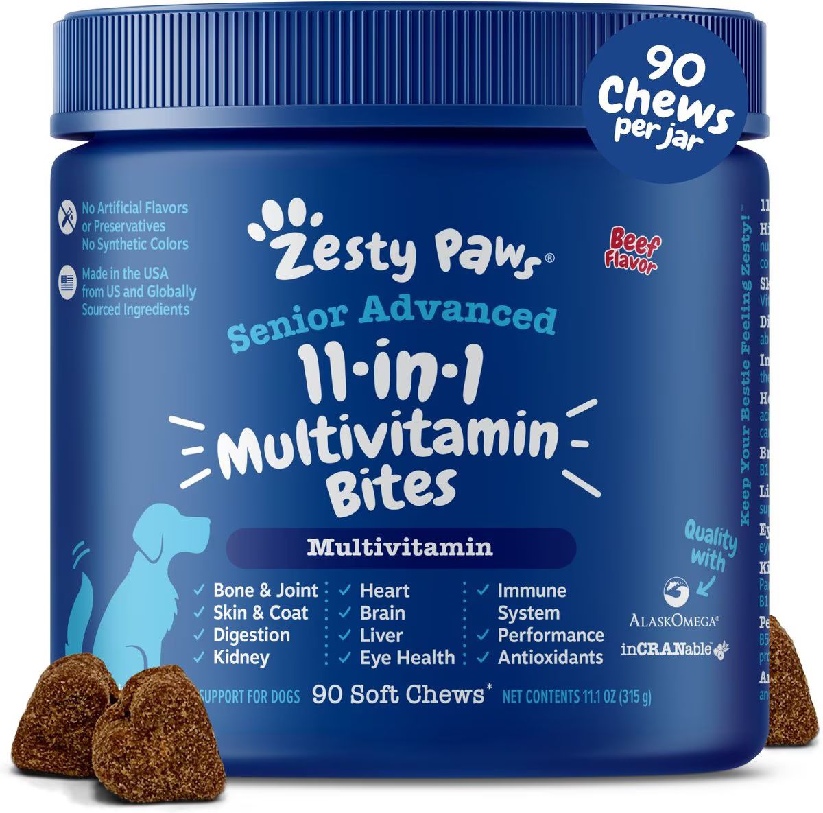 Zesty Paws Senior Advanced 11-in-1 Bites Beef Flavored Soft Chews Multivitamin Supplement for Sen... | Chewy.com
