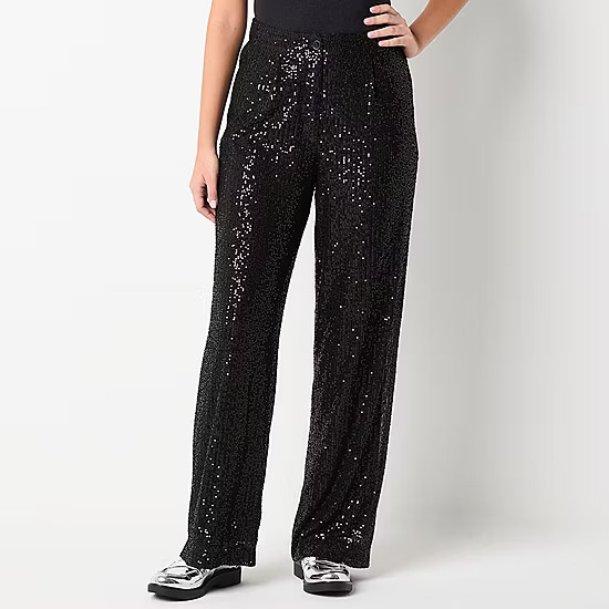 by&by-Juniors Sequin Womens High Rise Wide Leg Flat Front Pant | JCPenney