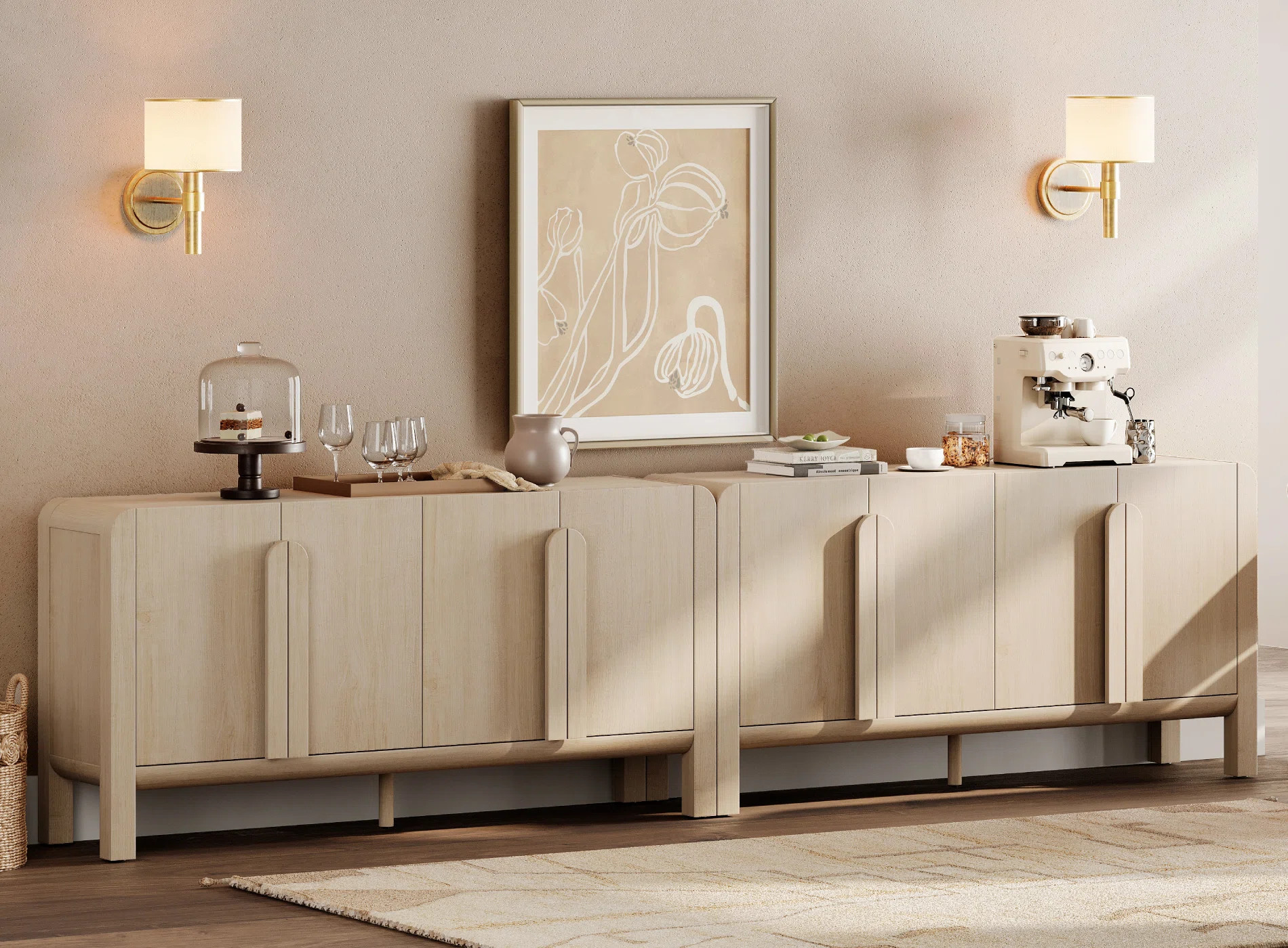 Adora Set Of 2 Sideboard Buffet With Storage, Modern 126" Wood Credenza With Doors And Adjustable... | Wayfair North America