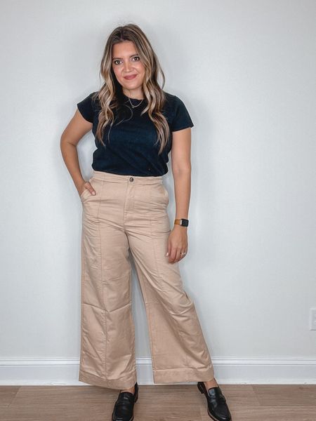 Madewell wide leg trousers. High rise trouser pants. 50% off for Black Friday cyber Monday! Run small. I suggest sizing up. Loafers fit tts. Tee fits tts.

#LTKsalealert #LTKunder100 #LTKCyberweek