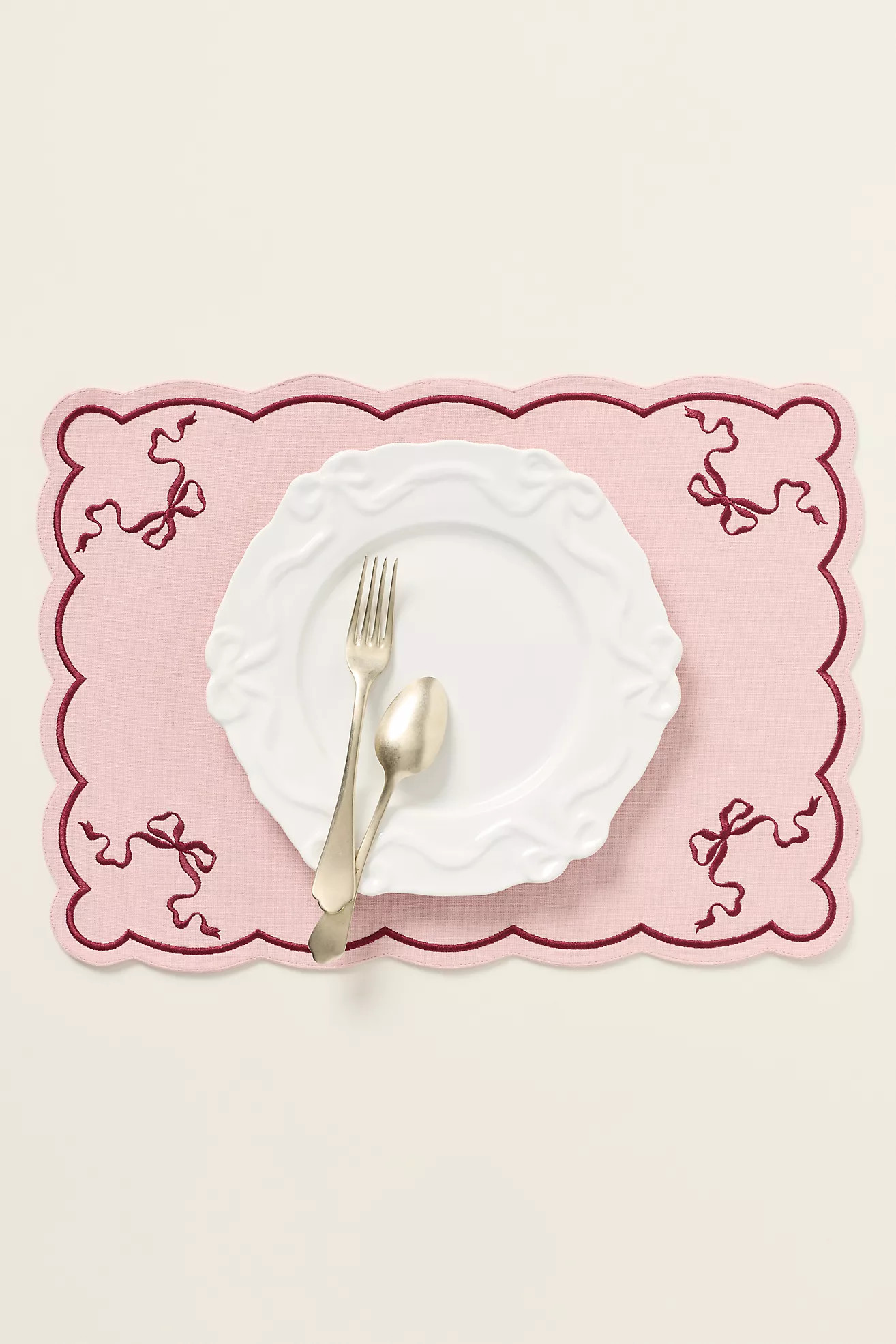Benedita Bow Cotton Embroidered Placemat | Anthropologie (US)