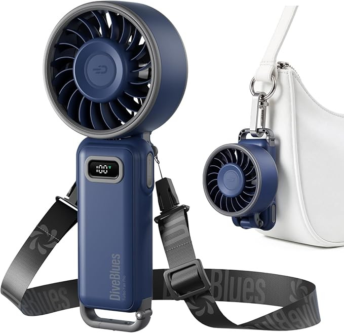 Diveblues Portable Handheld Fan, 7.4m/s High Speed Turbo Fan, 180° Foldable 4-in-1 Personal Neck... | Amazon (US)