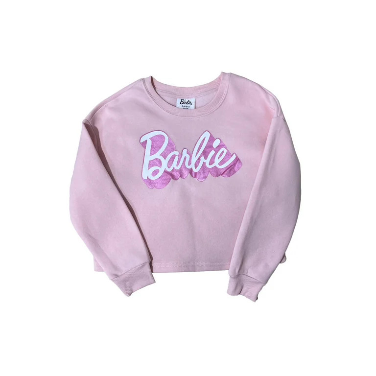 Grayson Social Girls Barbie Logo Sweatshirt with Long Sleeves, Sizes 4/5-14/16 & Plus | Walmart (US)