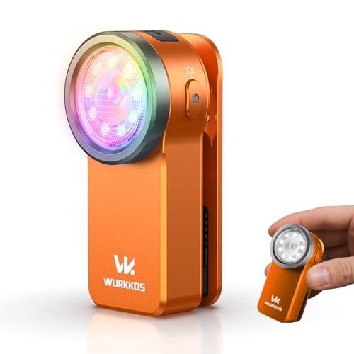 Wurkkos HD03 Rechargeable Flashlights EDC Clip-on Light, Bright 680 Lumens Pocket Flashlight, Combines Spotlight/Floodlight/RGB Light, Magnetic, IPX6 Waterproof for Cycling, Repairing (Orange) | Amazon (US)