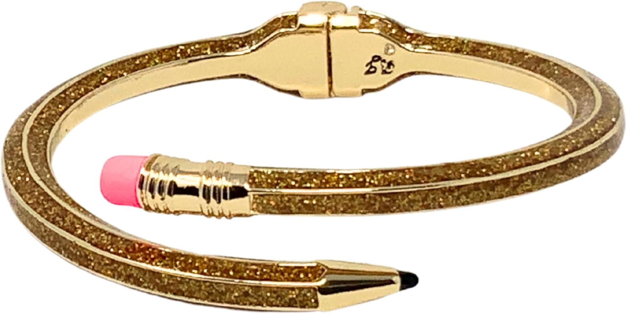 Betsey Johnson Book Smart Bracelet, Gold Glitter Pencil Design, Curved Hinged Bangle | Amazon (US)