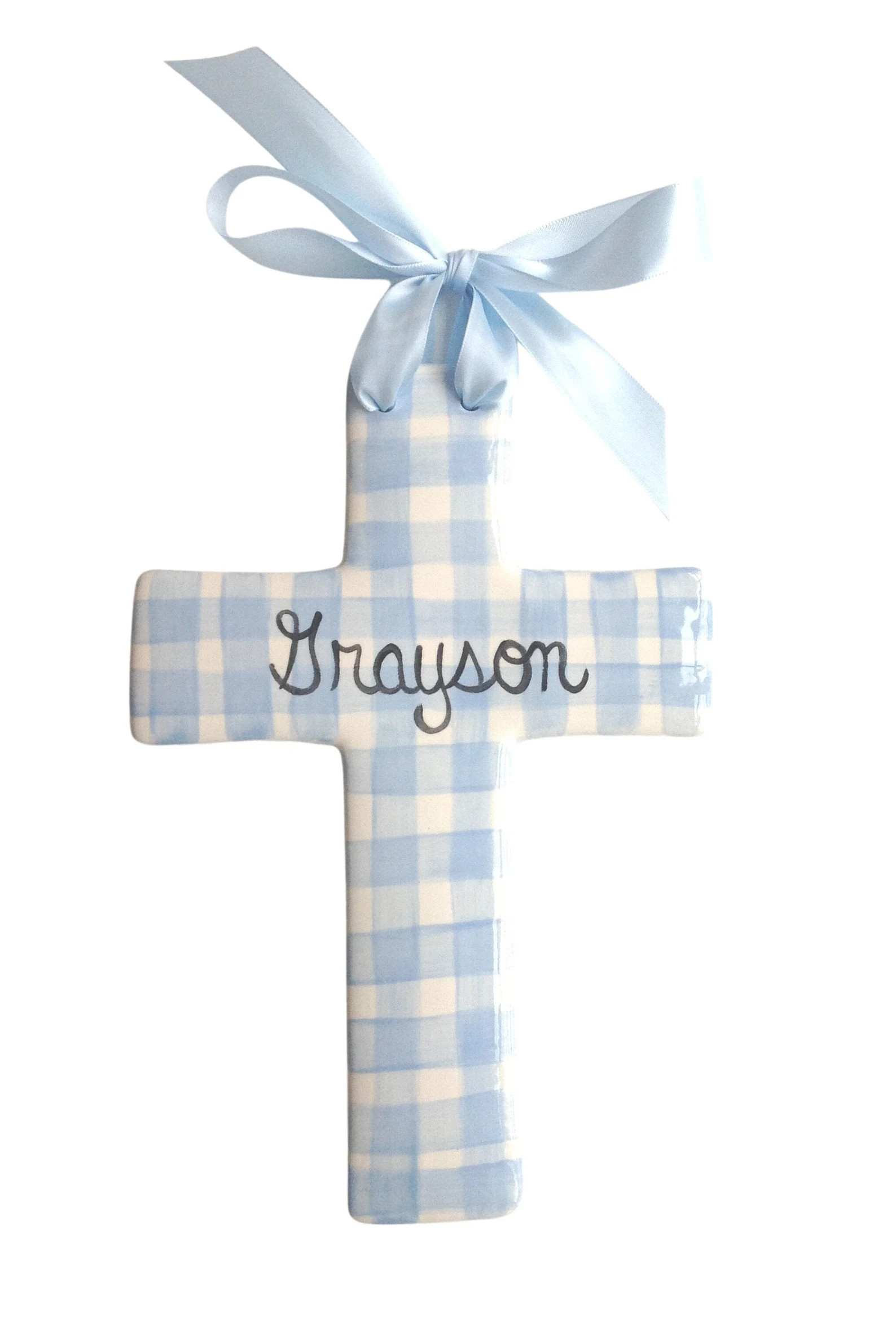 Large Personalized Hand Painted Baptism Christening Plaid Cross Baby Gift - Etsy | Etsy (US)