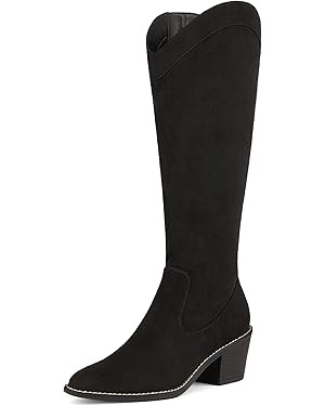 DREAM PAIRS Womens Cowboy Boots, Western Cowgirl Pull On Zipper Chunky Heel Pointed Toe Knee High... | Amazon (US)