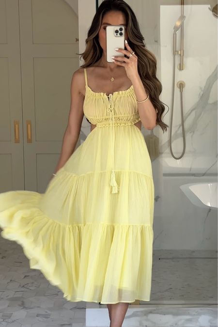 Scroll down to shop below! This pretty Amazon yellow dress will brighten up every room you walk into!!! It looks designer!!! 💛🌻 Wearing size Small in dress and size 8 in heels!!! Loveeee you girly!!!! Grateful you’re here!!! Xoxo!!! 😻

#LTKFindsUnder50 #LTKStyleTip #LTKFindsUnder100