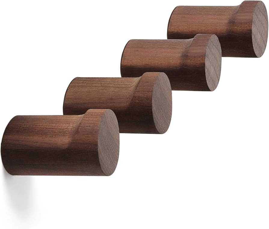 Wood Wall Hooks, 4 Pack Wooden Coat Hooks Wall Mounted, Rustic Hat Hooks Heavy Duty Entryway Wall Hangers for Hanging Purse, Towels, Clothes, Backpack | Amazon (US)