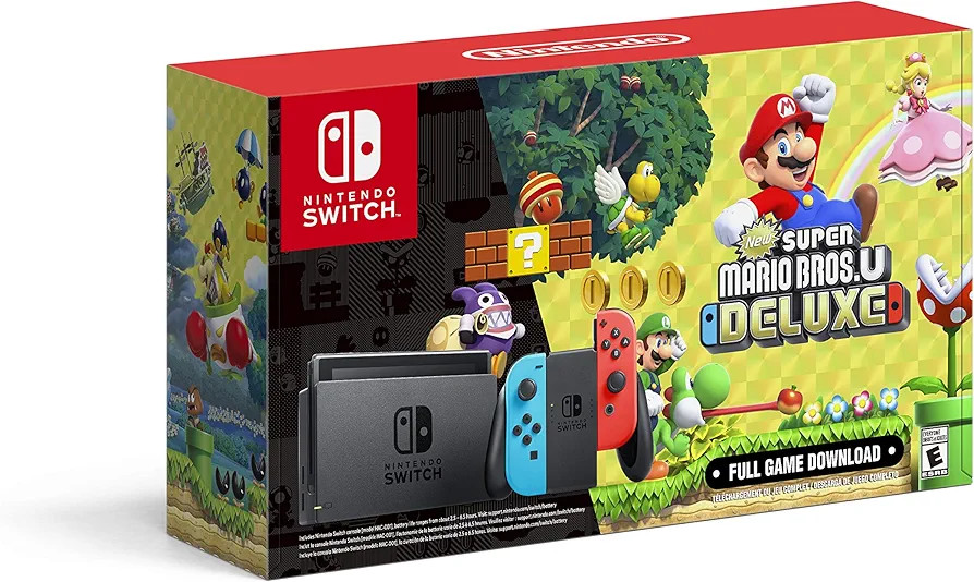 Nintendo Switch with Neon Blue and Neon Red Joy-Con + New Super Mario Bros. U Deluxe (Full Game D... | Amazon (US)